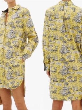 STAUD Yellow Tropical Toile Button-Down Shirt, pre-owned, size Small